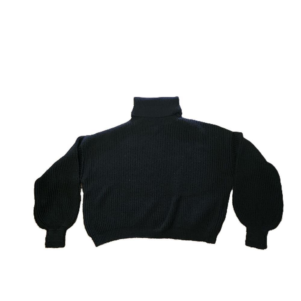 Zenana Oversized Cropped Turtleneck Sweater Black - Women's Size S - Picture 2 of 5